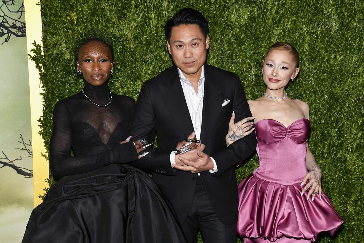 Cynthia Erivo, Jon M. Chu, and Ariana Grande at the premiere of "Wicked" at the Museum of Modern Art on Nov. 14, 2024, in New York. Chu was a guest judge on "Dancing With The Stars" on Tuesday.
