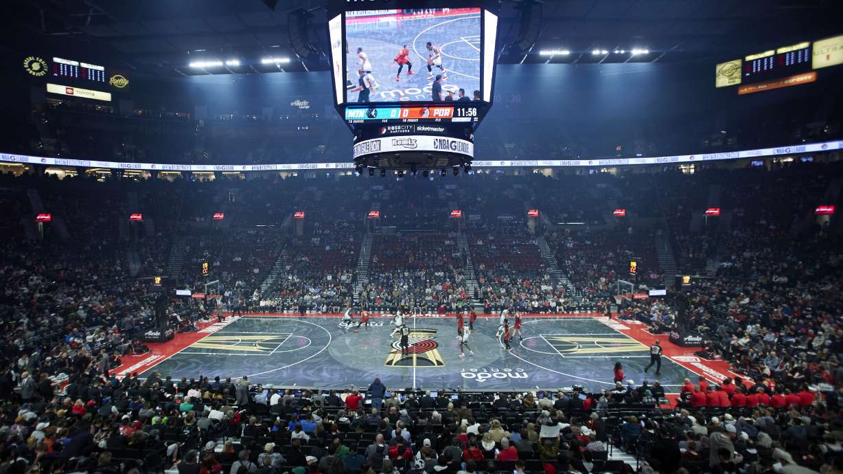 The Minnesota Timberwolves brings the ball up court against the Portland Trail Blazers during the first half of an Emirates NBA Cup basketball game in Portland, Ore., Tuesday, Nov. 12, 2024.