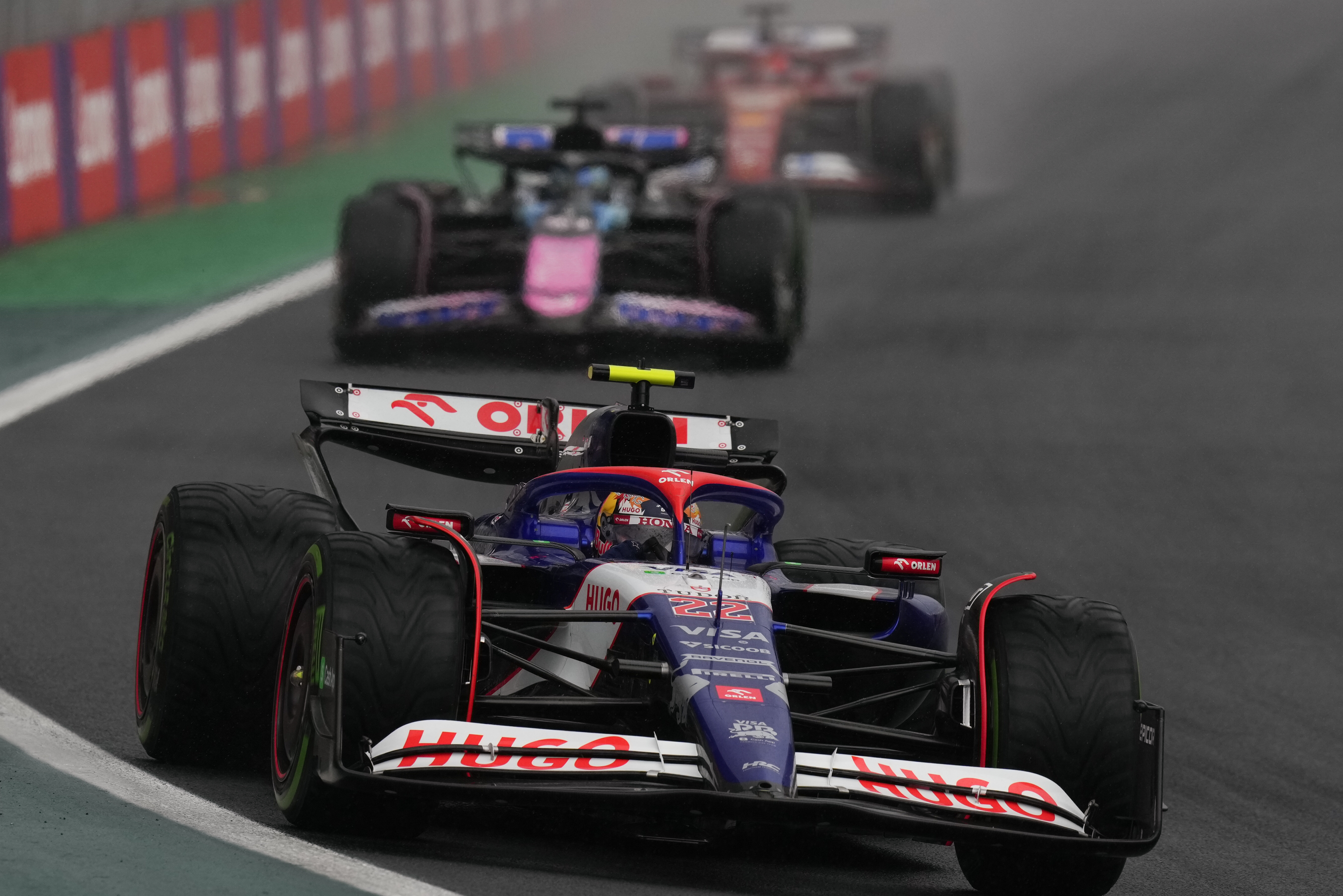 Yuki Tsunoda, of Japan, steers his RB during the Brazilian Formula One Grand Prix at the Interlagos race track in Sao Paulo, Sunday, Nov. 3, 2024.