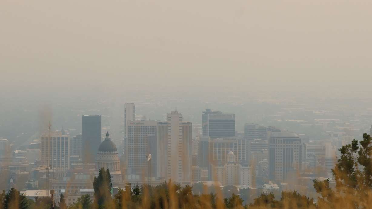 Downtown Salt Lake City is barely visible from Ensign Peak in Salt Lake City on Sept. 11. Some state lawmakers expressed interest in having more say over air quality standards in the state.
