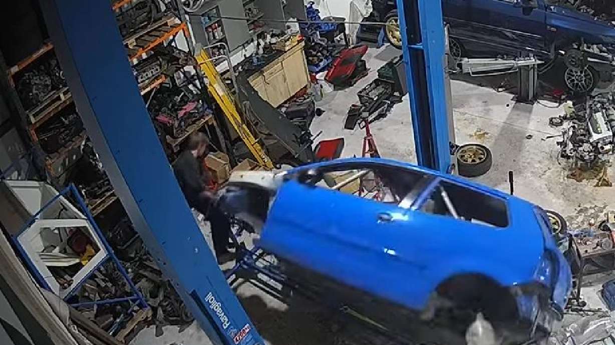 A mechanic messes up at the "DingerDevelopments workshop" in this October video.