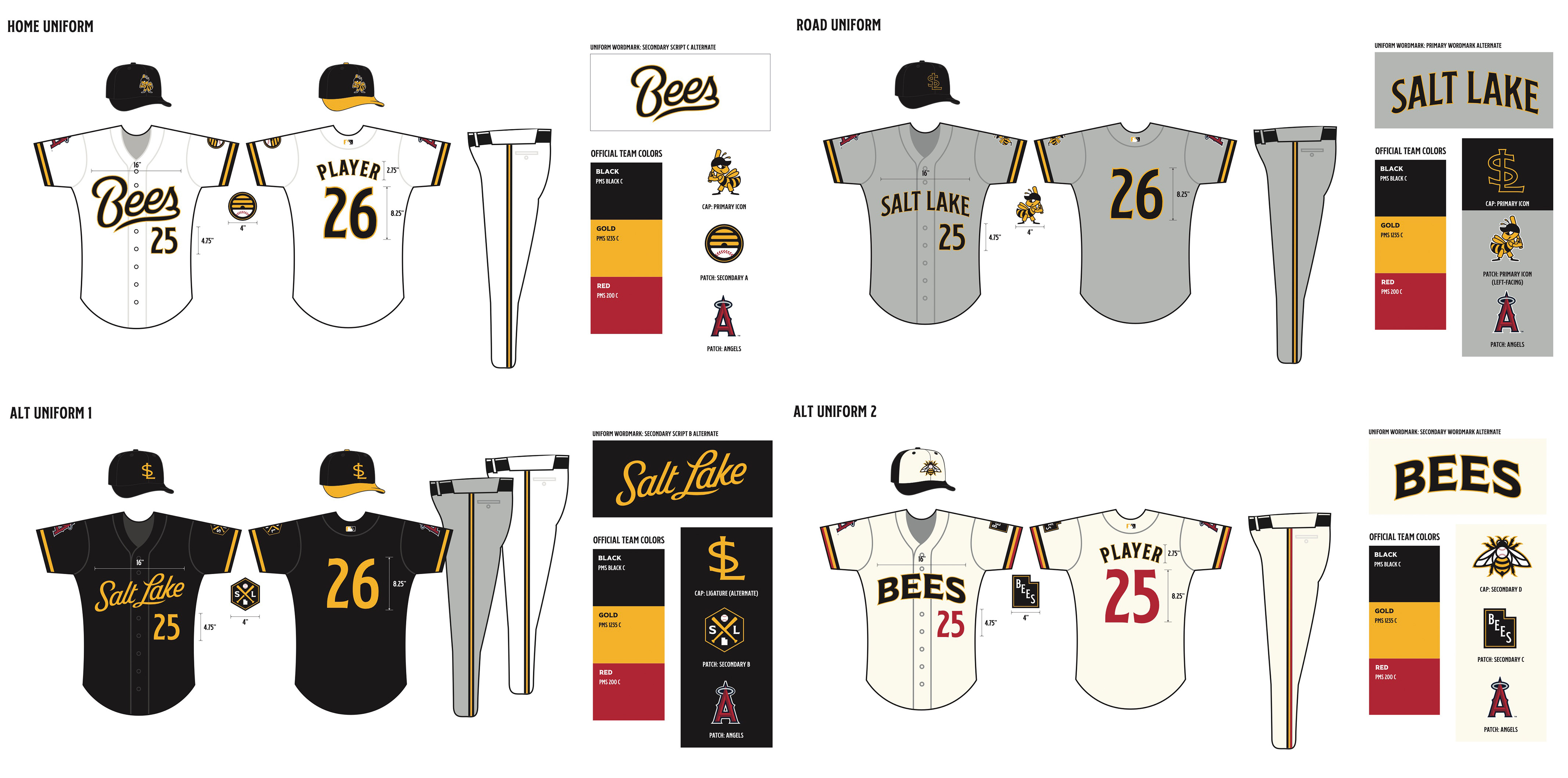 A breakdown of the Salt Lake Bees' 2025 uniforms. The uniforms include new lettering, numbering and some new colors.