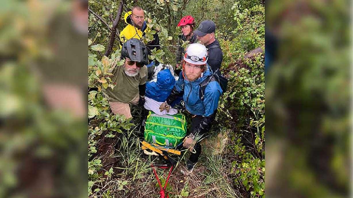 The Backcountry Rescue Team ascends the ravine where Tamra Bassett fell down on Aug. 12 in Idaho.