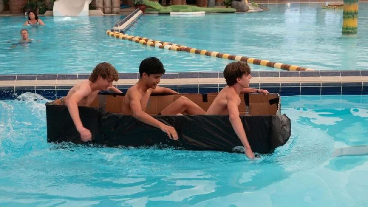 Students attempt to cross the pool in their boat, St. George, Nov. 6. Pine View High School students recently had the opportunity to put their physics knowledge to the test at the Sand Hollow Aquatic Center in St. George.