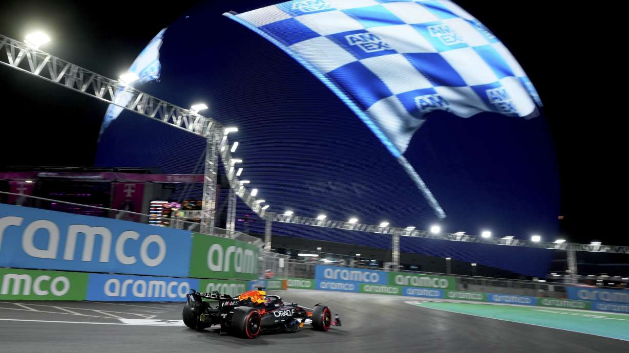Red Bull driver Max Verstappen, of the Netherlands, drives the course during qualifying for the Formula One U.S. Grand Prix auto race, Friday, Nov. 22, 2024, in Las Vegas.