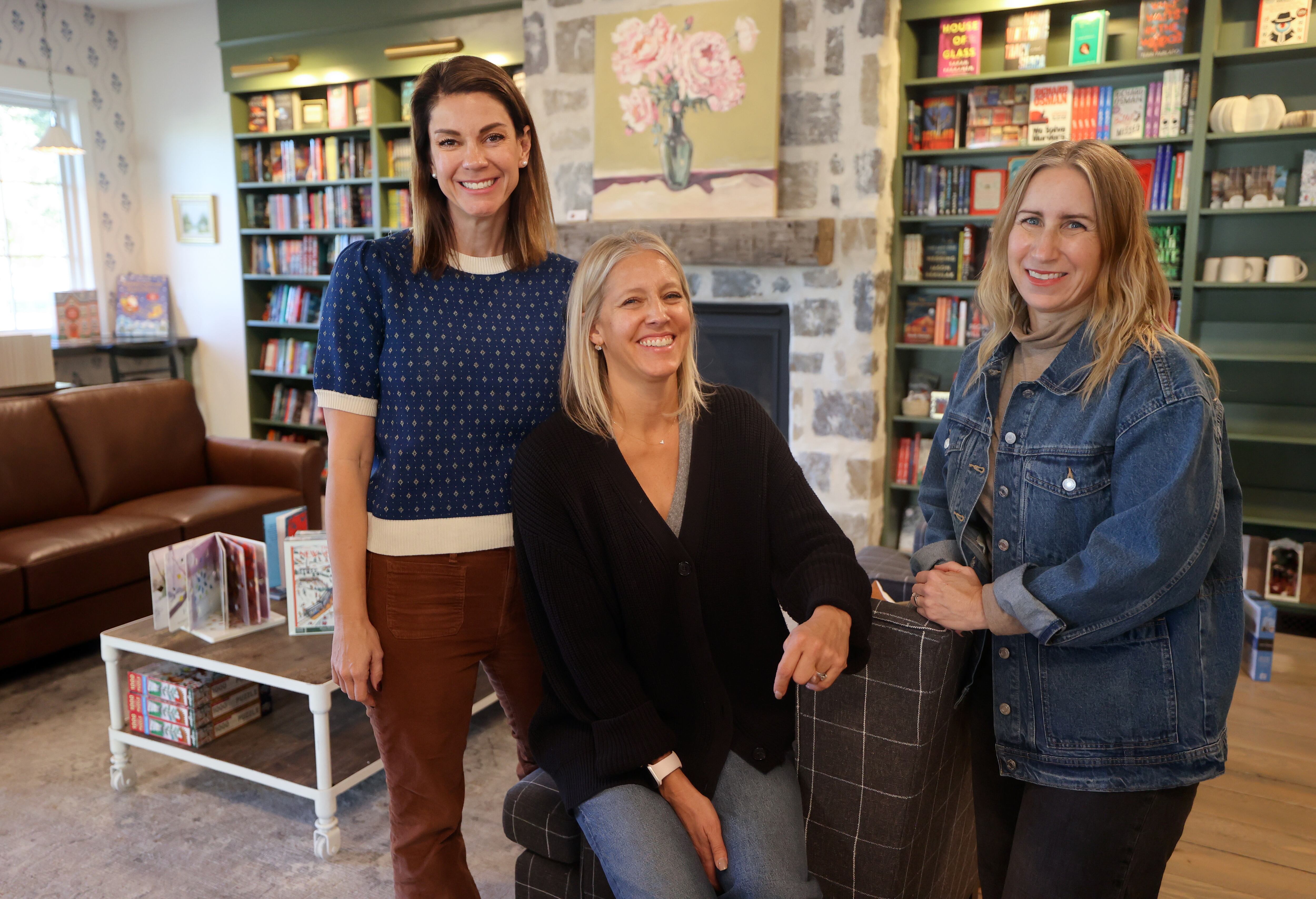 Folklore Bookshop co-owners Lindsey Leavitt Brown, Audrey Lind and Alison Russell pose for a portrait at Folklore Bookshop in Midway on Nov. 6.