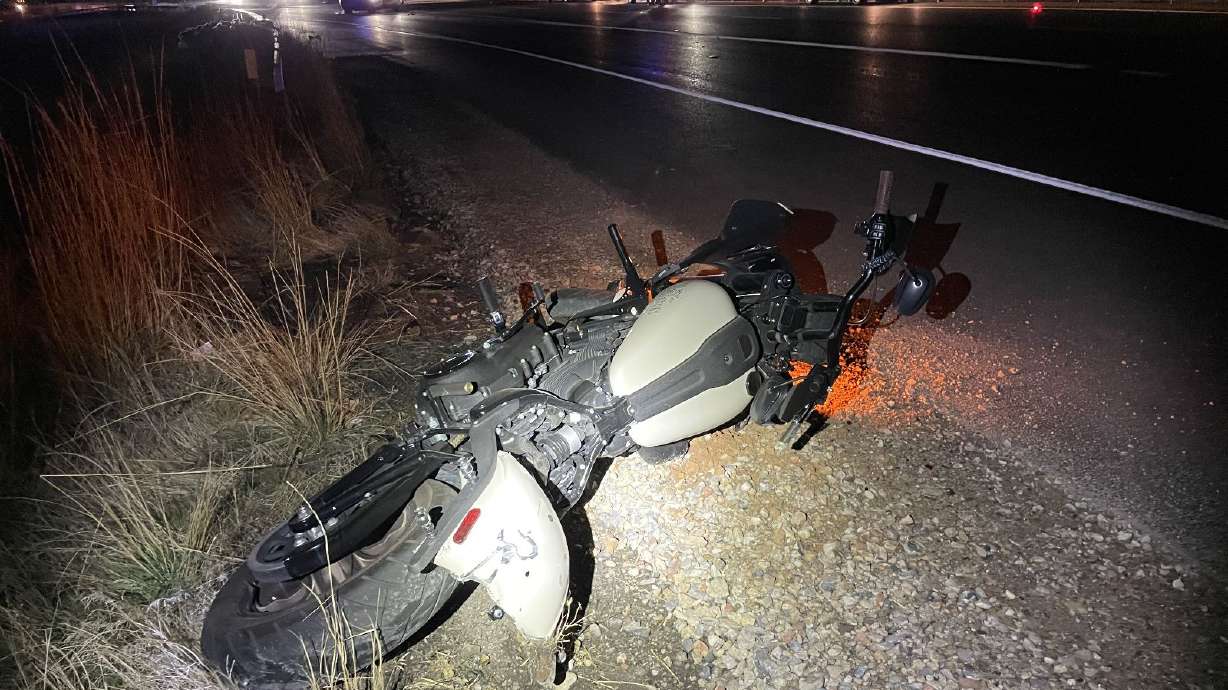 The Harley-Davidson motorcycle of a 31-year-old who died Friday night in Centerville after being thrown off the bike after colliding with the median is pictured.