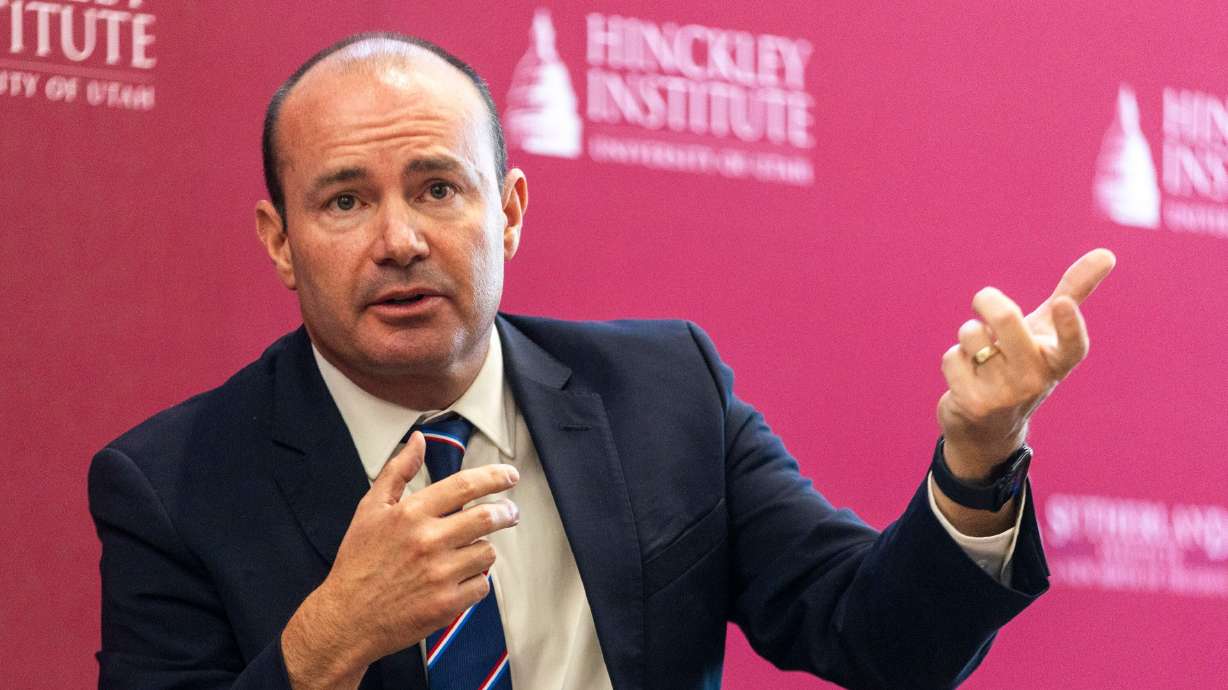 Sen. Mike Lee speaks at the Sutherland Institute’s Congressional Series at the Hinckley Institute of Politics on the campus of the University of Utah in Salt Lake City on Oct. 14.