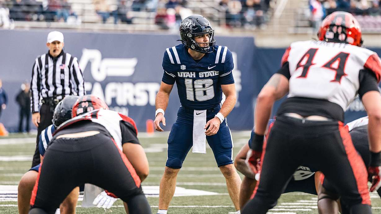 Bryson Barnes accounted for 323 yards and four touchdowns to lead Utah State over San Diego State 41-20 on Saturday.