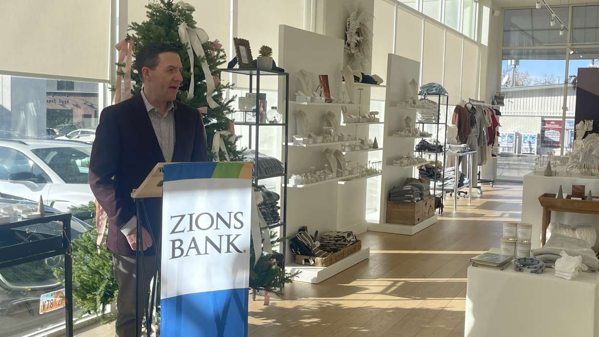Robert Spendlove, Zions Bank chief economist, speaks about consumer sentiment and holiday spending ahead of Black Friday and the Christmas shopping season in Salt Lake City on Monday.
