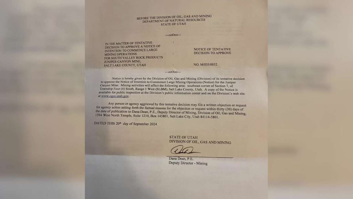The letter that some residents at townhomes in Riverton received from the Utah Division of Oil, Gas, and Mining about a new mine.