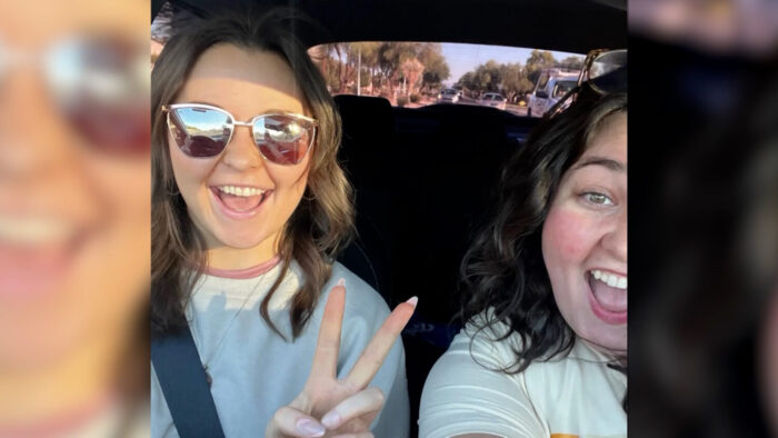 Sabrina and Jessica Wilhite took a photo just an hour before they were hit by a suspected drunken driver and seriously injured in Flagstaff, Ariz., while driving to Utah on Friday.