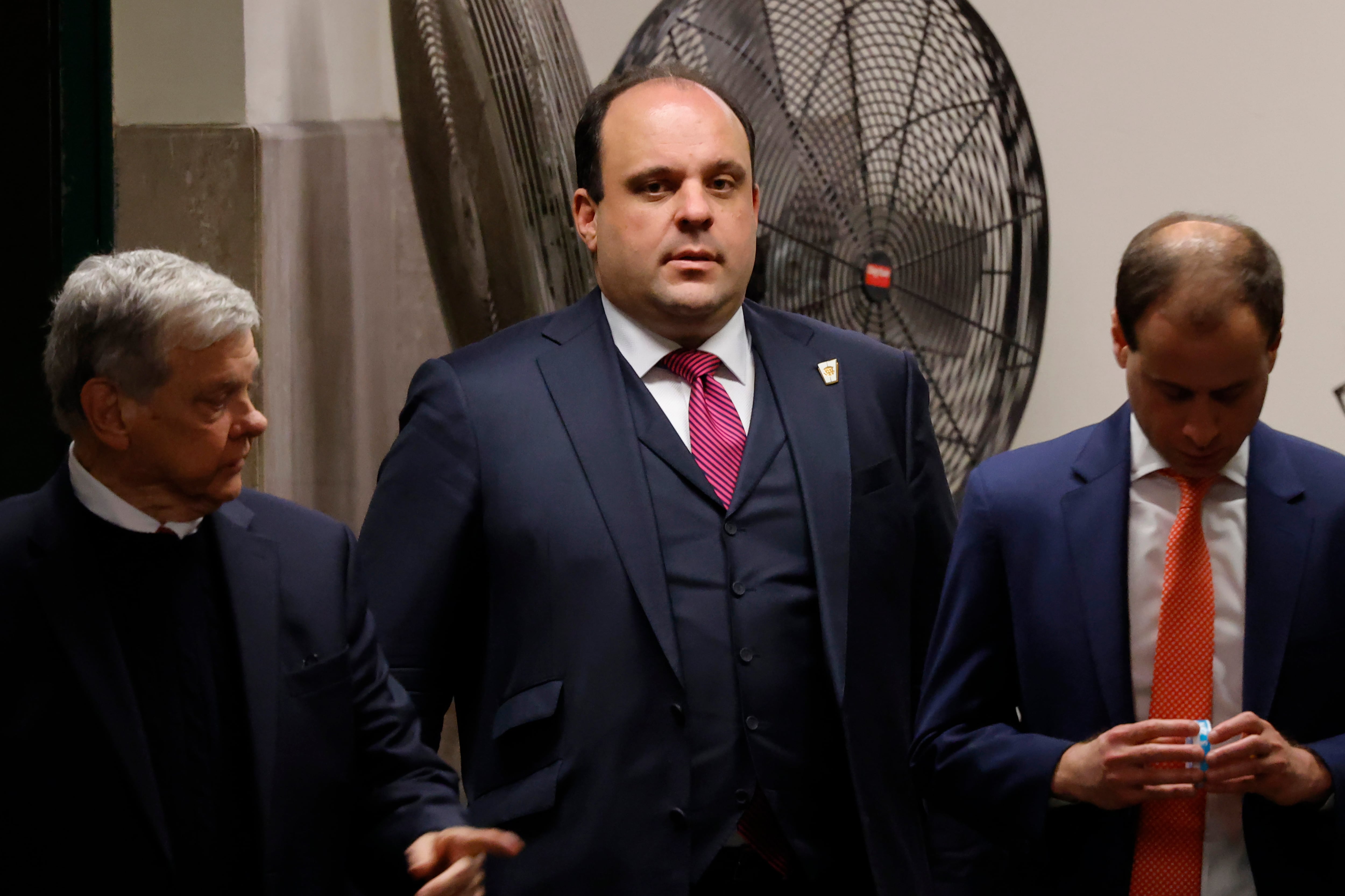Boris Epshteyn, advisor to former President Donald Trump, returns to the courtroom after a break in Trump's trial at Manhattan Criminal Court on May 20 in N.Y. Epshetyn is facing allegations of soliciting payments from potential Cabinet appointees.