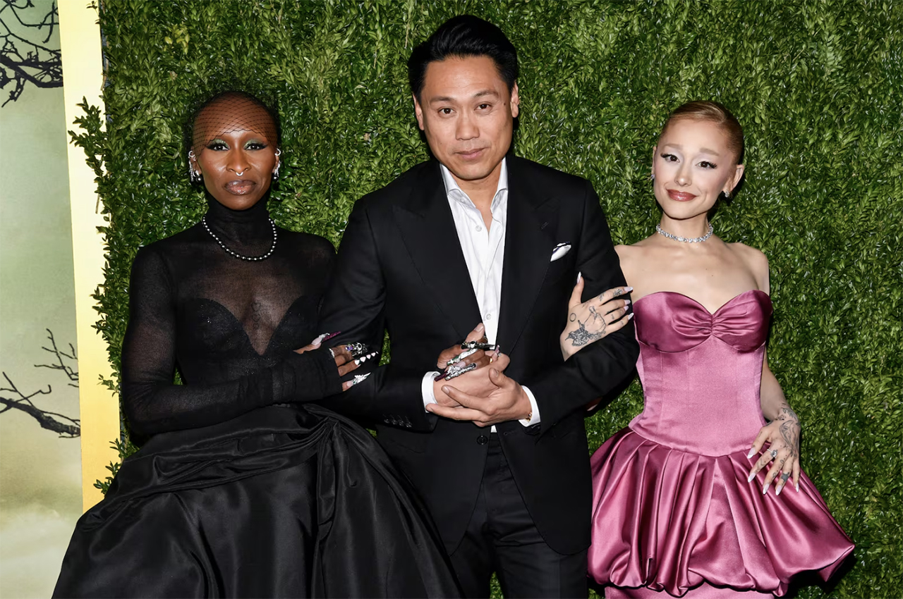 Cynthia Erivo, from left, Jon M. Chu, and Ariana Grande attend the premiere of "Wicked" at the Museum of Modern Art on Thursday, Nov. 14, 2024, in New York.