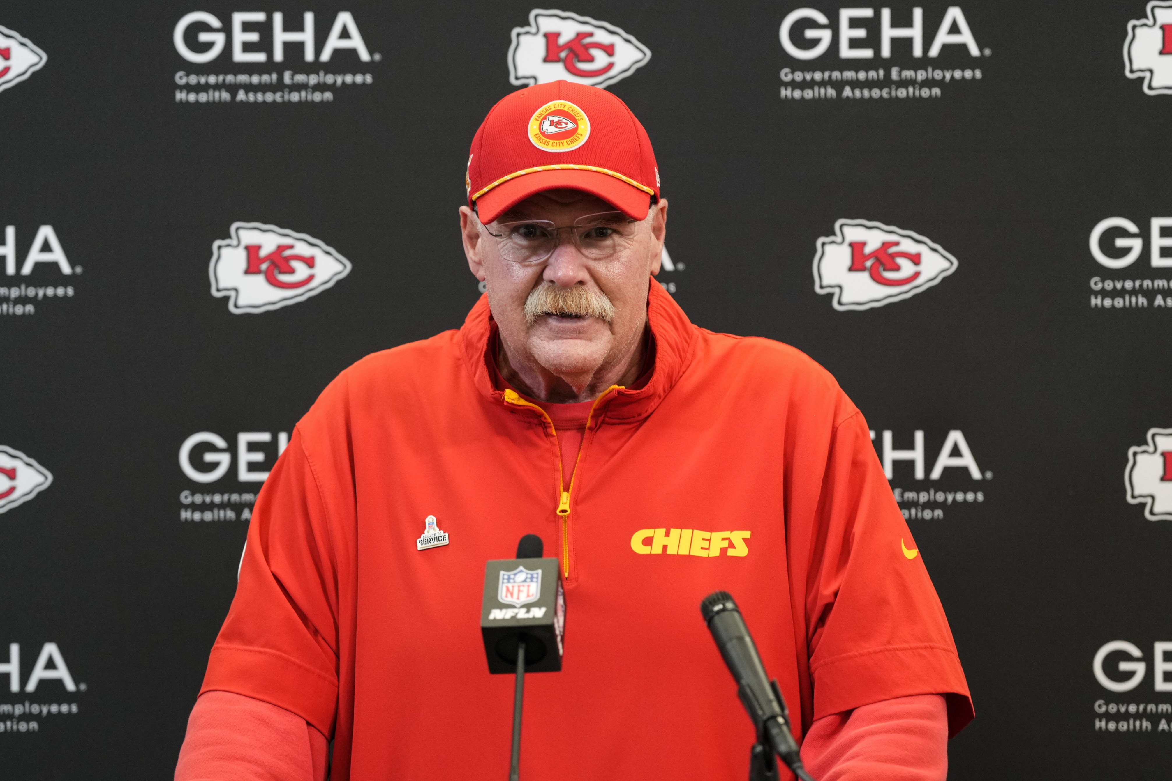 Kansas City Chiefs head coach Andy Reid speaks after an NFL football game against the Carolina Panthers, Sunday, Nov. 24, 2024, in Charlotte, N.C.