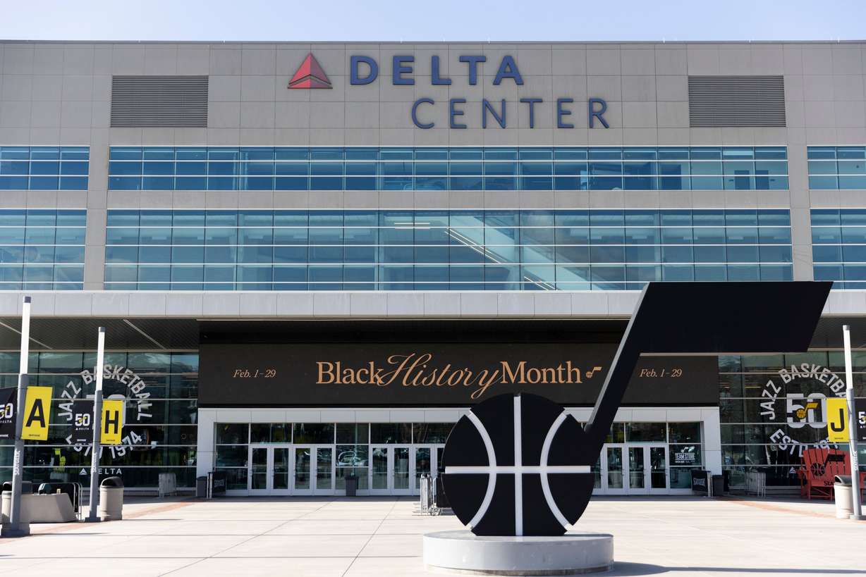 The Delta Center is seen in Salt Lake City on Feb. 23. Forbes values the Jazz at $3.55 billion, ranking 23rd among the 30 NBA teams.