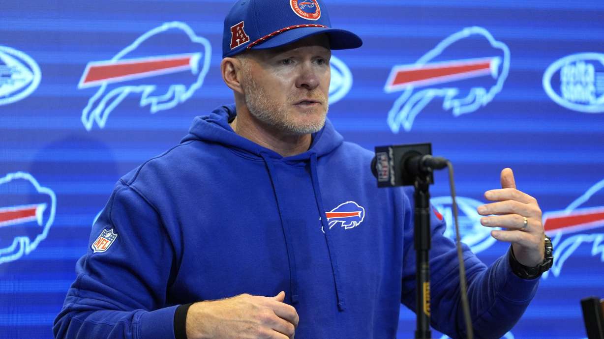 Buffalo Bills head coach Sean McDermott speaks during a news conference following an NFL football game against the Kansas City Chiefs Sunday, Nov. 17, 2024, in Orchard Park, N.Y. The Bills won 30-21.