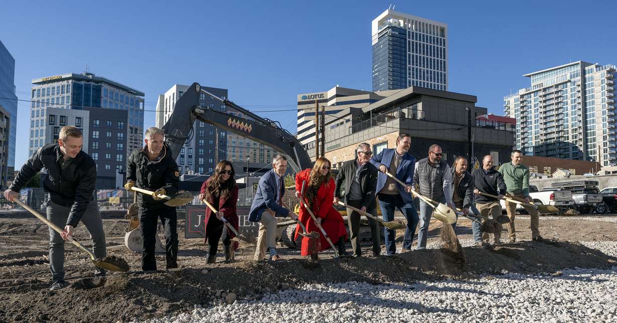 Developers and others gather for the groundbreaking for The Edison, a modern apartment community in Salt Lake City, on Nov. 19.