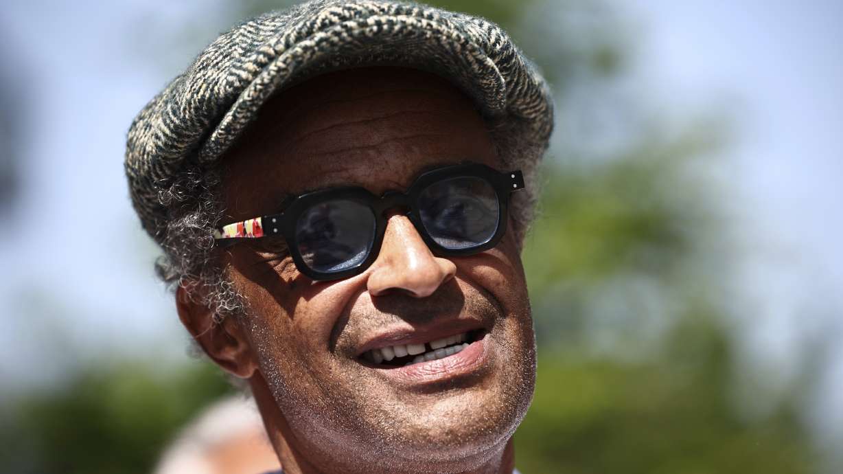 FILE -Former French tennis player and singer Yannick Noah looks on during the inauguration of a fresco retracing his life, on the occasion of the 40th anniversary of his victory at Roland Garros in 1983, on day one of the Roland-Garros Open tennis tournament in Paris, May 28, 2023.