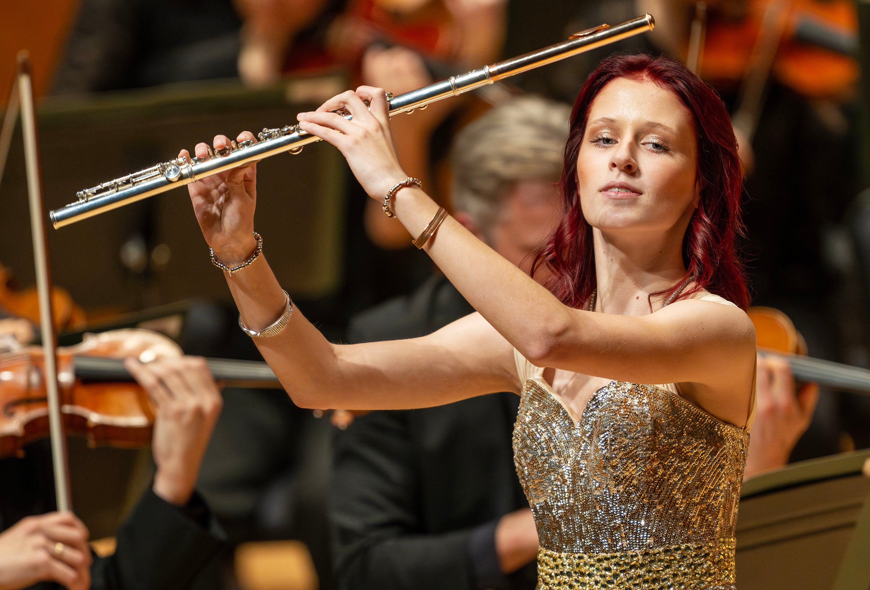 Leah Keyes plays the flute in the Salute to Youth concert at Abravanel Hall in Salt Lake City on Wednesday.