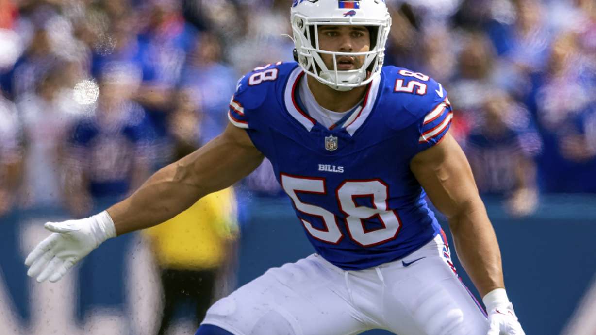 FILE - Buffalo Bills linebacker Matt Milano defends during an NFL football game against the Las Vegas Raiders, Sept. 17, 2023, in Orchard Park, N.Y.