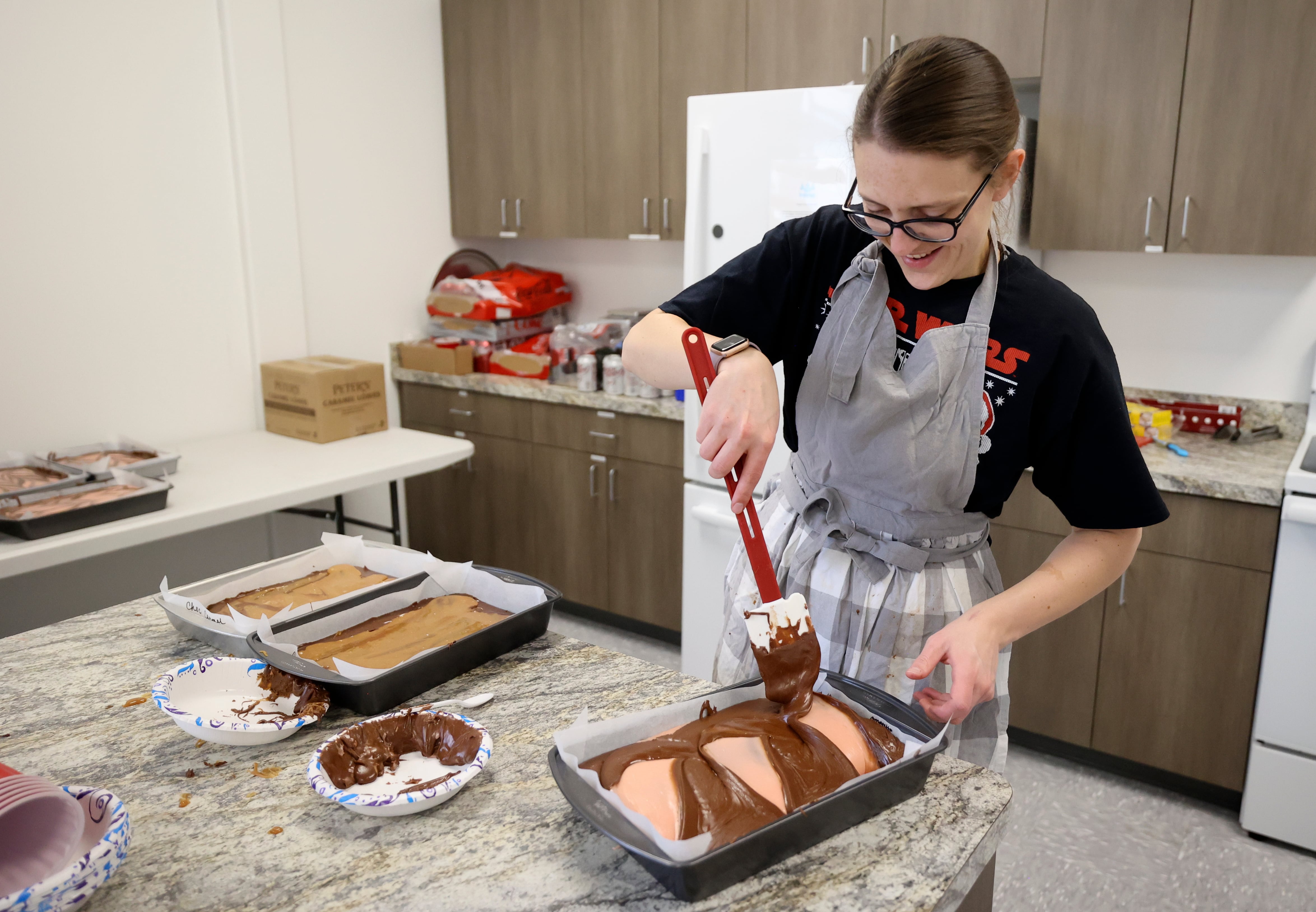 Amanda Young, Festival of Trees Alumni Board member, makes Festival Fudge at the Festival of Trees warehouse in South Salt Lake on Nov. 14.