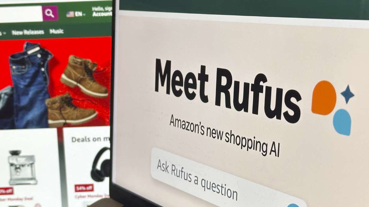 Amazon's generative AI-powered shopping assistant, known as Rufus, appears on a computer monitor in this photo taken on Sunday in New York.