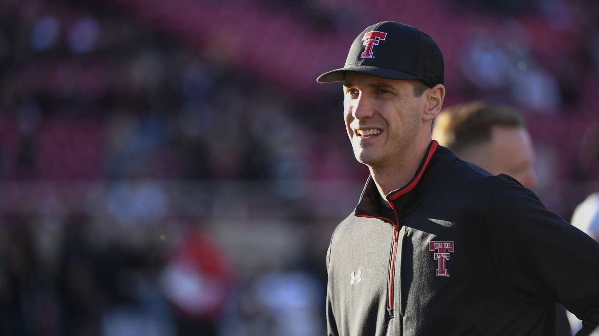 FILE - Texas Tech offensive coordinator Zach Kittley on the field before an NCAA college football game between Texas Tech and Baylor Saturday, Oct. 29, 2022, in Lubbock, Texas.