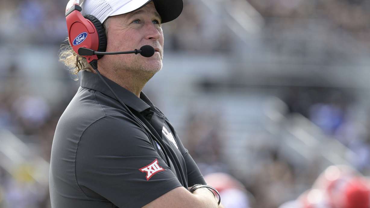 FILE - Houston head coach Dana Holgorsen watches from the sideline during the first half of an NCAA college football game against Central Florida, Nov. 25, 2023, in Orlando, Fla.