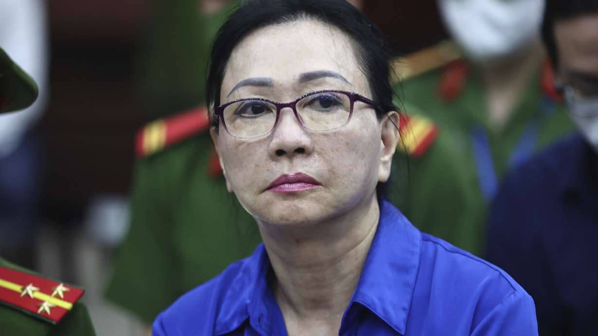 Vietnamese real estate tycoon Truong My Lan attends trial in an appeal she filed against her death sentence in a financial fraud case in Ho Chi Minh City, Vietnam, Tuesday.