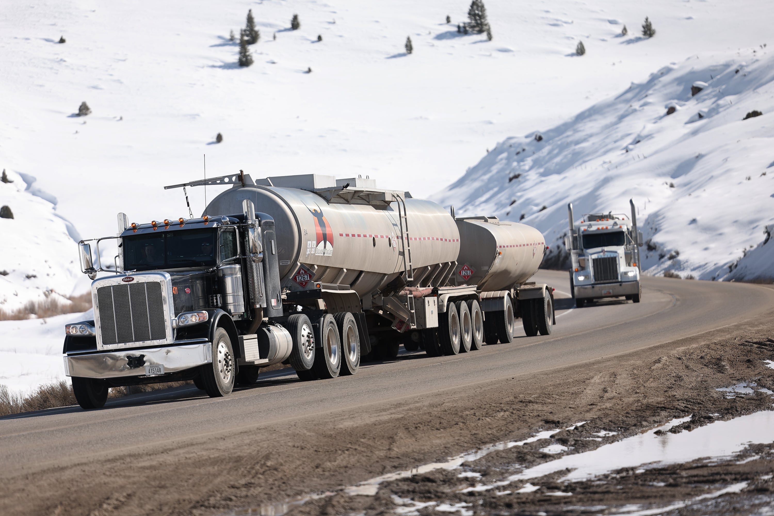 Tanker trucks drive on U.S. 191 near Helper on March 29, 2023. Critics of a proposed 85-mile railway line in the Uinta Basin to ship waxy crude to the Gulf Coast detailed their opposition Tuesday in advance of a Supreme Court hearing next week.