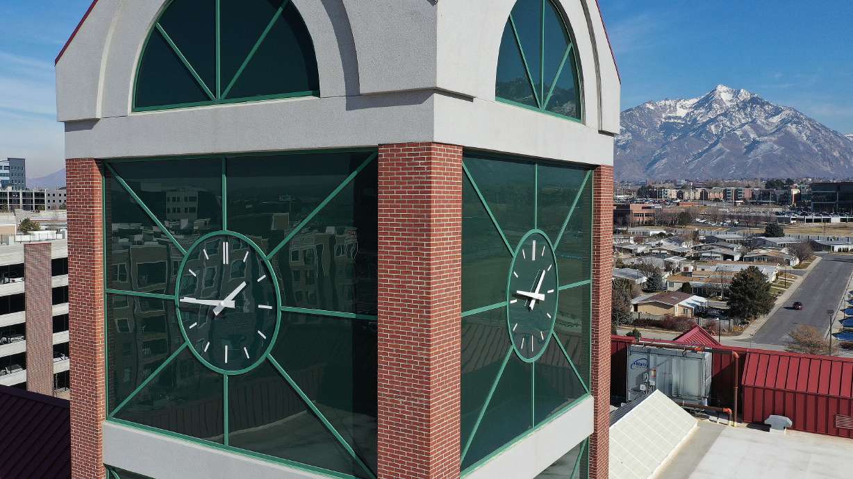 The Sandy City Hall clock in Salt Lake City on Feb. 8, 2022. The two heads of the new Department of Government Efficiency have floated the idea of ditching daylight saving time.