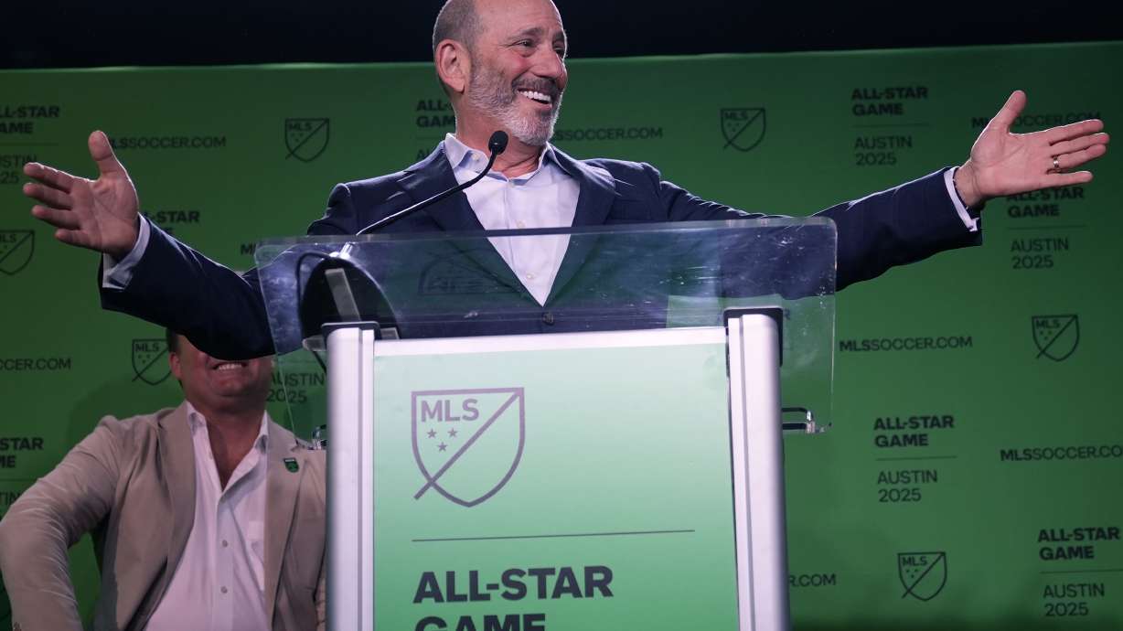 FILE - Major League Soccer Commissioner Don Garber announces that Austin FC will host the 2025 MLS All-Star soccer game, Wednesday, May 15, 2024, in Austin, Texas.