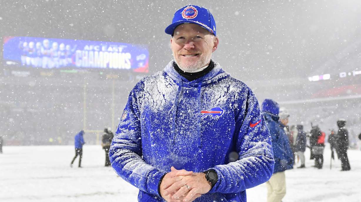 Buffalo Bills head coach Sean McDermott smiles as he walks off the field after an NFL football game against the San Francisco 49ers in Orchard Park, N.Y., Sunday, Dec. 1, 2024.