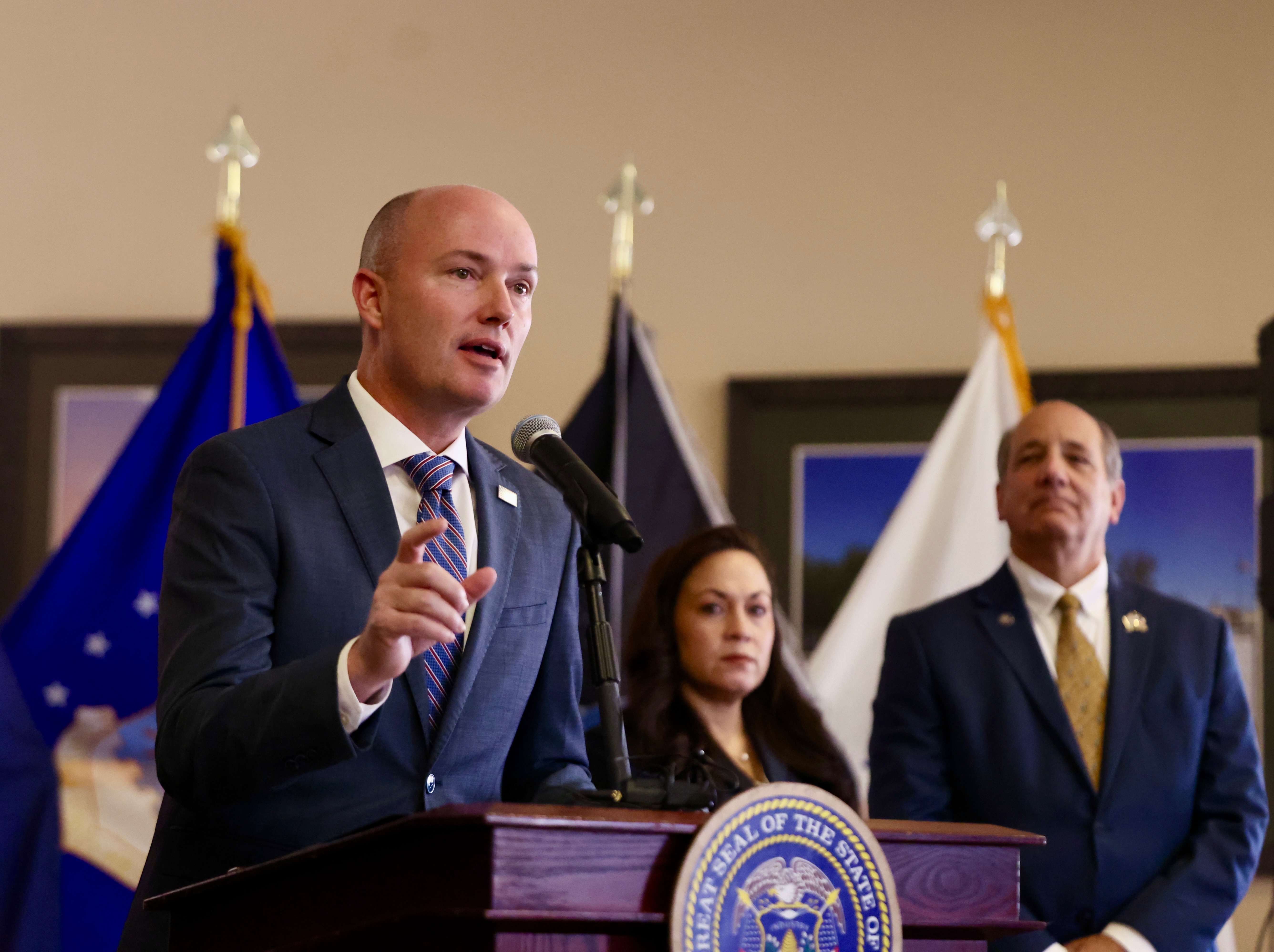 Gov. Spencer Cox announced his annual proposed budget at the William E. Christoffersen Salt Lake Veterans Home in Salt Lake City on Wednesday.