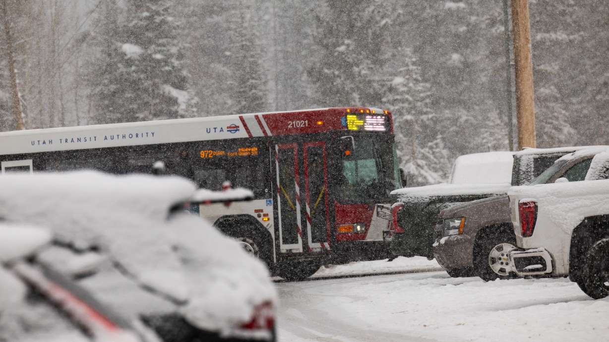 A Utah Transit Authority bus at Brighton Resort's parking lot in Big Cottonwood Canyon on Jan. 20. UTA's December change day on Sunday includes new ski bus service and service norms returning as major construction projects wrap up.