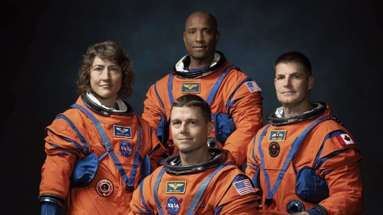 This photo shows, from left, NASA astronauts Christina Koch, Victor Glover, Reid Wiseman, and Canadian Space Agency Astronaut Jeremy Hansen at the Johnson Space Center in Houston, March 29, 2023. NASA has announced more delays in sending astronauts back to the moon.