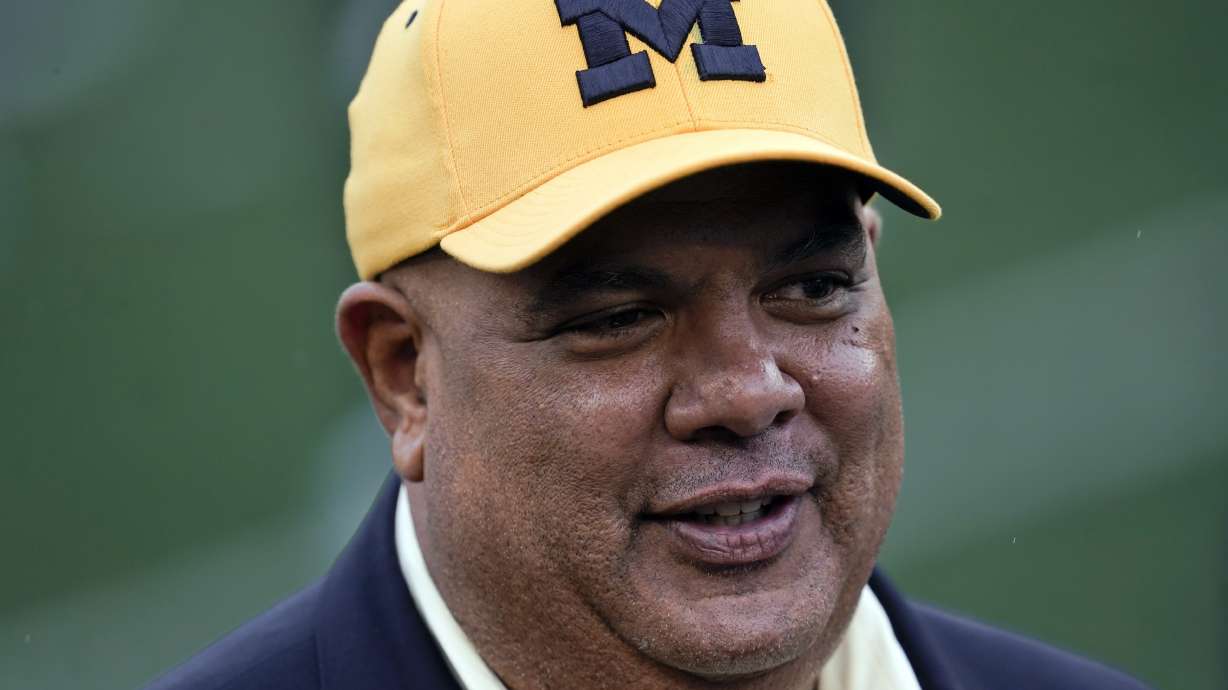 FILE - Michigan athletic director Warde Manuel watches during the first half of an NCAA college football game against Maryland in Ann Arbor, Mich., Saturday, Sept. 24, 2022.