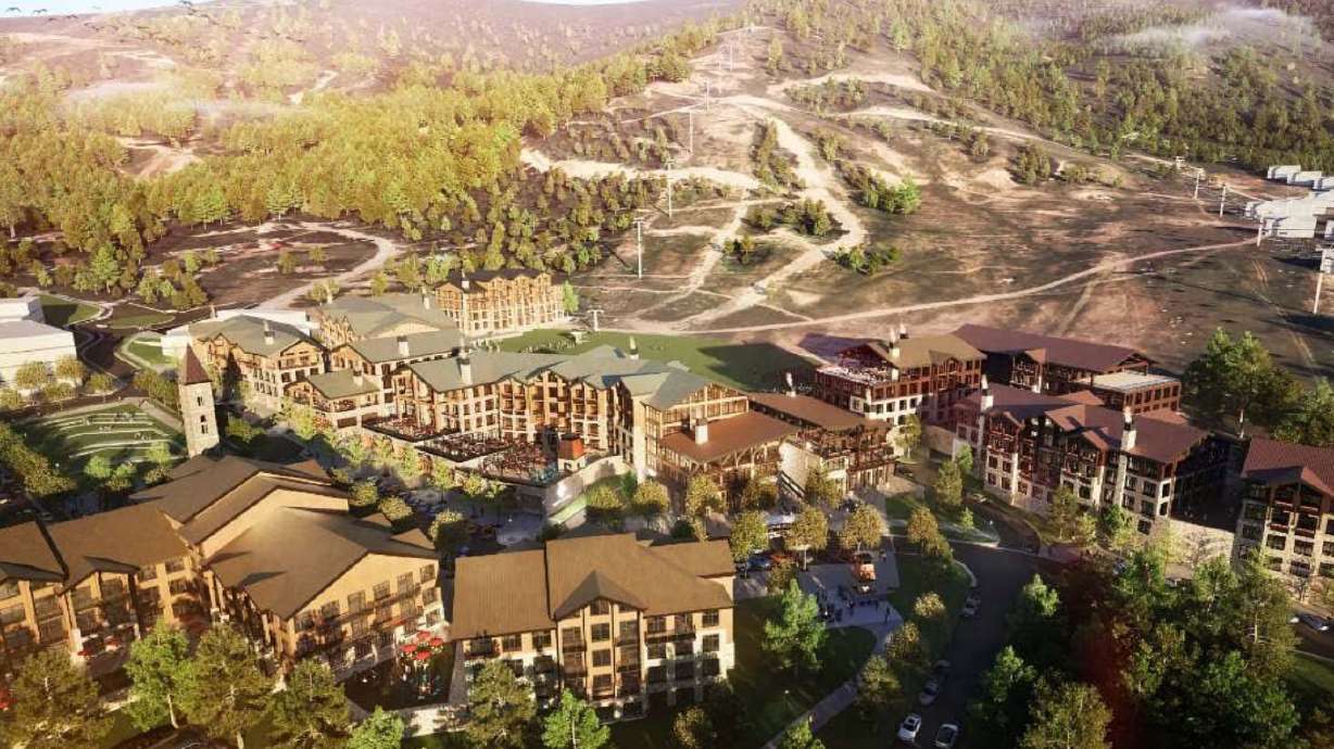 The proposed ski village development at the base of the Nordic Valley ski resort in Weber County. Preliminary infrastructure work could start in 2025.