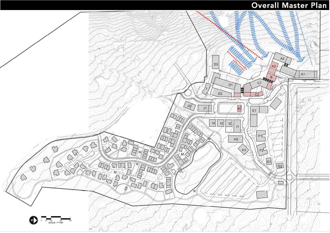 A planning document depicts the proposed ski village development near the base of the Nordic Valley ski resort in Weber County. The current base is shown in the upper right-hand corner.