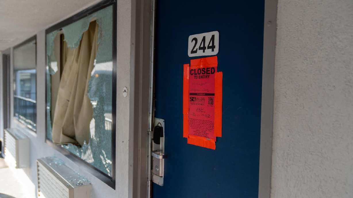 Salt Lake City police served several search warrants at a downtown motel, 176 W. 600 South, on Thursday. Officers arrived unannounced, broke the window and ordered the occupants to come out.