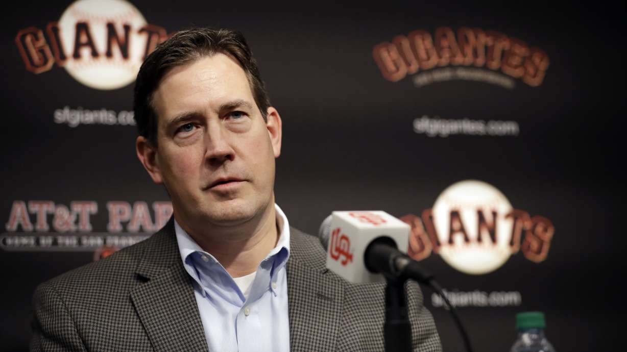 FILE - San Francisco Giants general manager Bobby Evans during a news conference in San Francisco, Jan. 19, 2018.