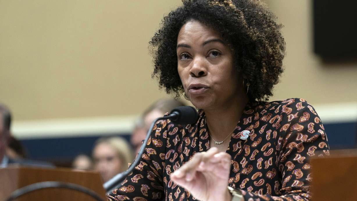 FILE - U.S. Center for SafeSport CEO Ju'Riese Colón testifies during The Commission on the State of U.S. Olympics and Paralympics hearing on Capitol Hill in Washington, Wednesday, Sept. 6, 2023.