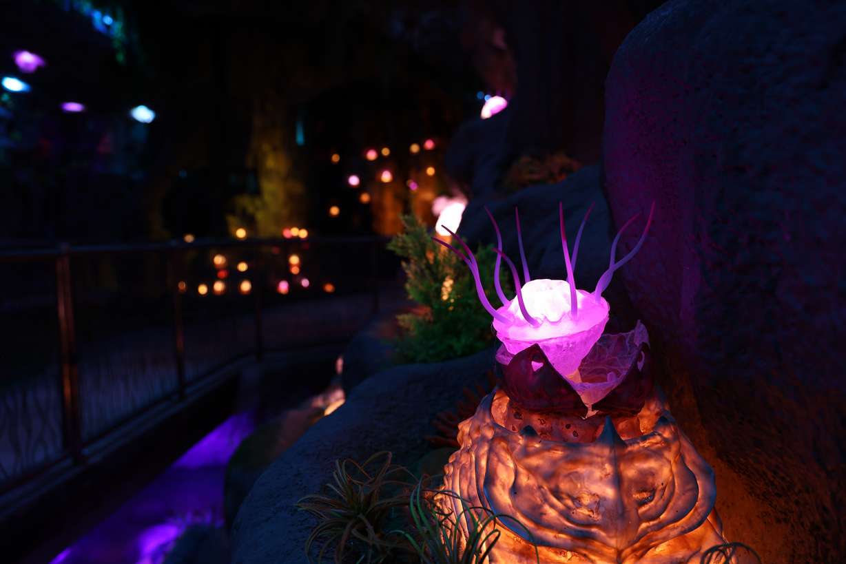 A creature glows in the galactic grotto at Dreamwalk Park, an immersive indoor theme park opening soon at the University Place Mall in Orem.