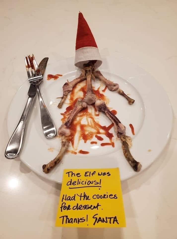 Using chicken bones and ketchup, parents can end the Elf on the Shelf tradition with this devious hack.