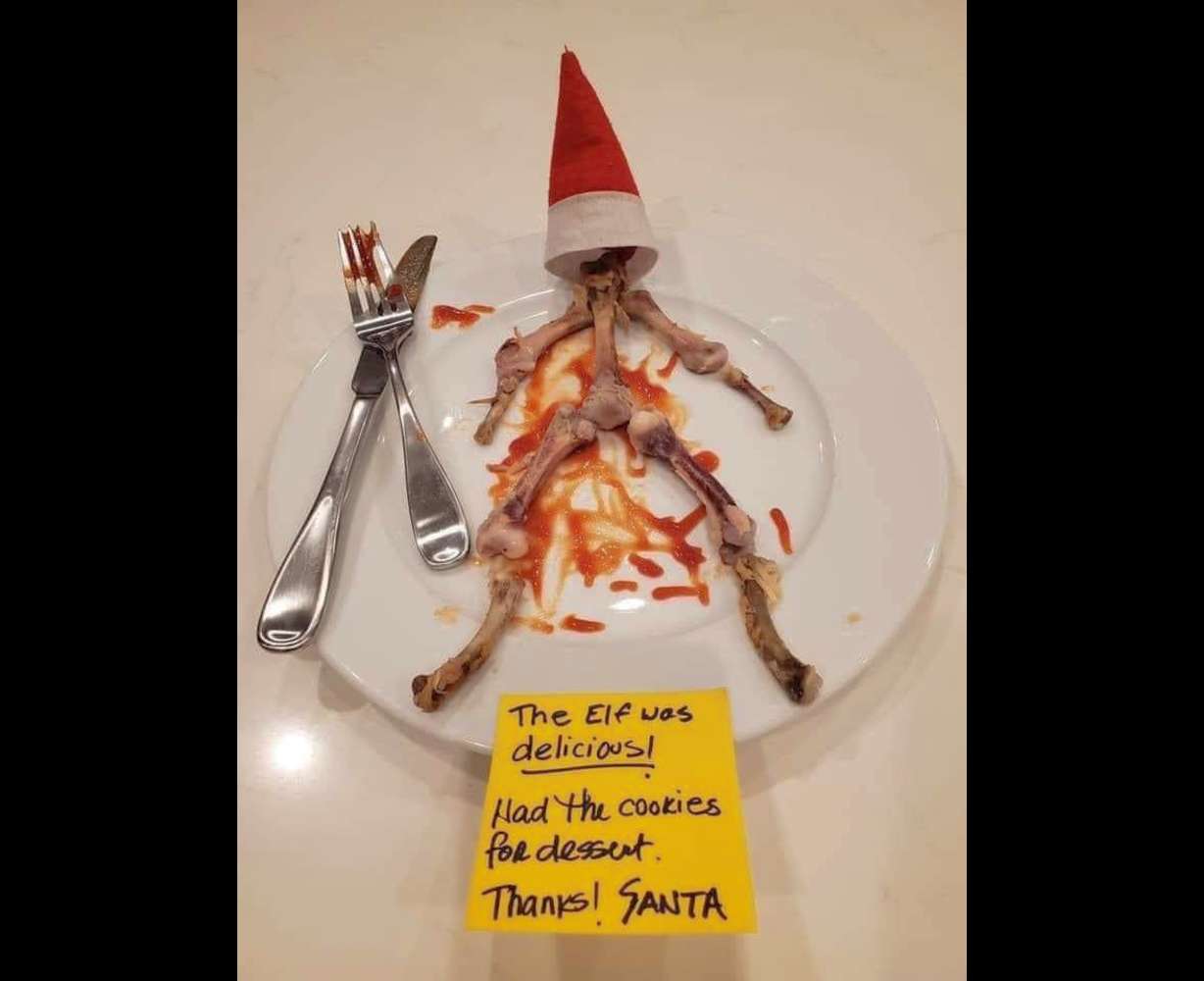 Using chicken bones and ketchup, parents can end the Elf on the Shelf tradition with this devious hack.