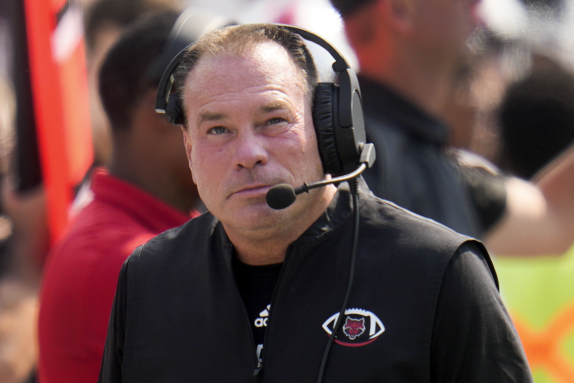 FILE - Arkansas State head coach Butch Jones watches during the second half of an NCAA college football game against Michigan in Ann Arbor, Mich., Saturday, Sept. 14, 2024.