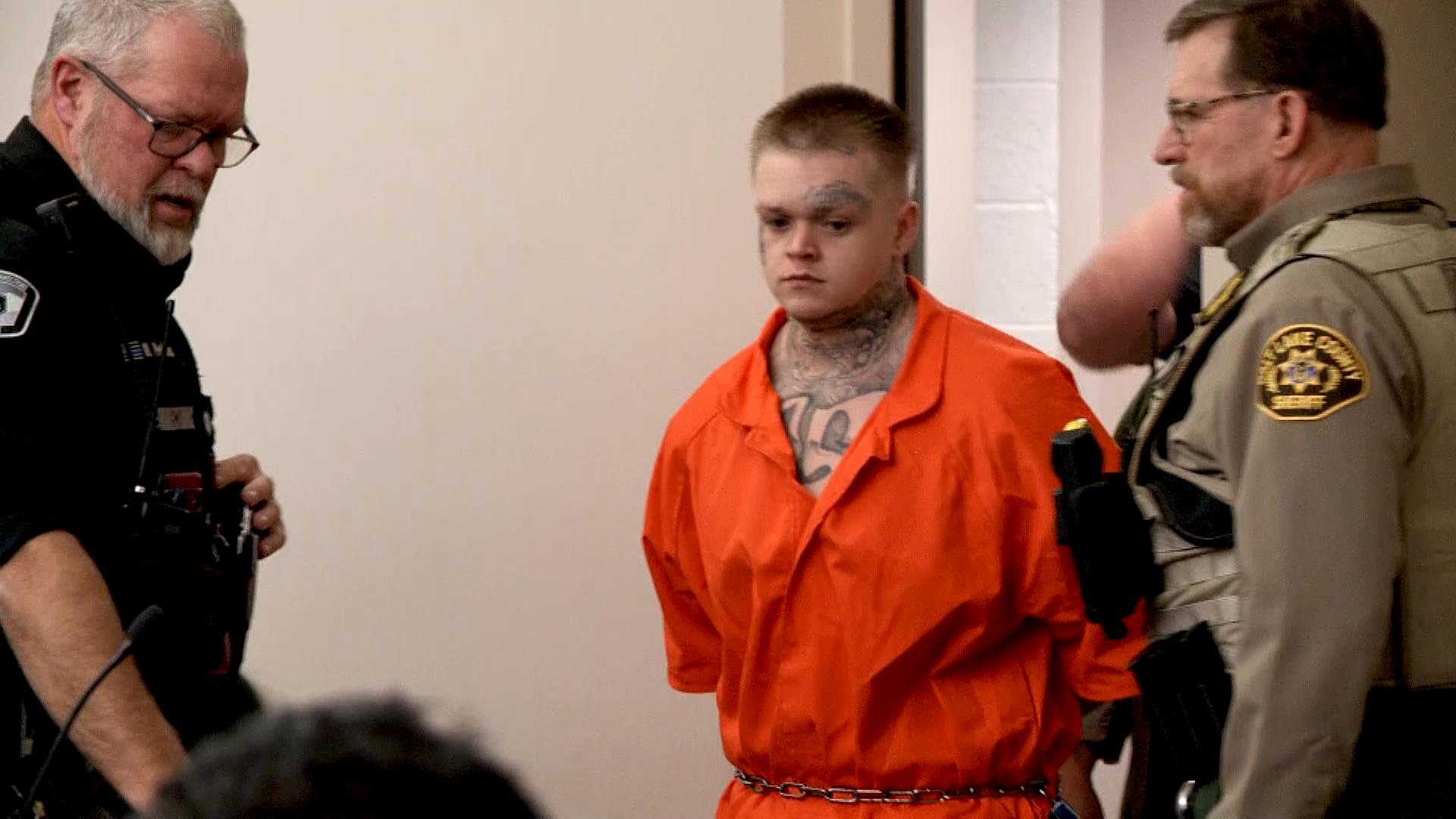 James Dekota Brunson, 24, was led into the 3rd District Court for sentencing Thursday.