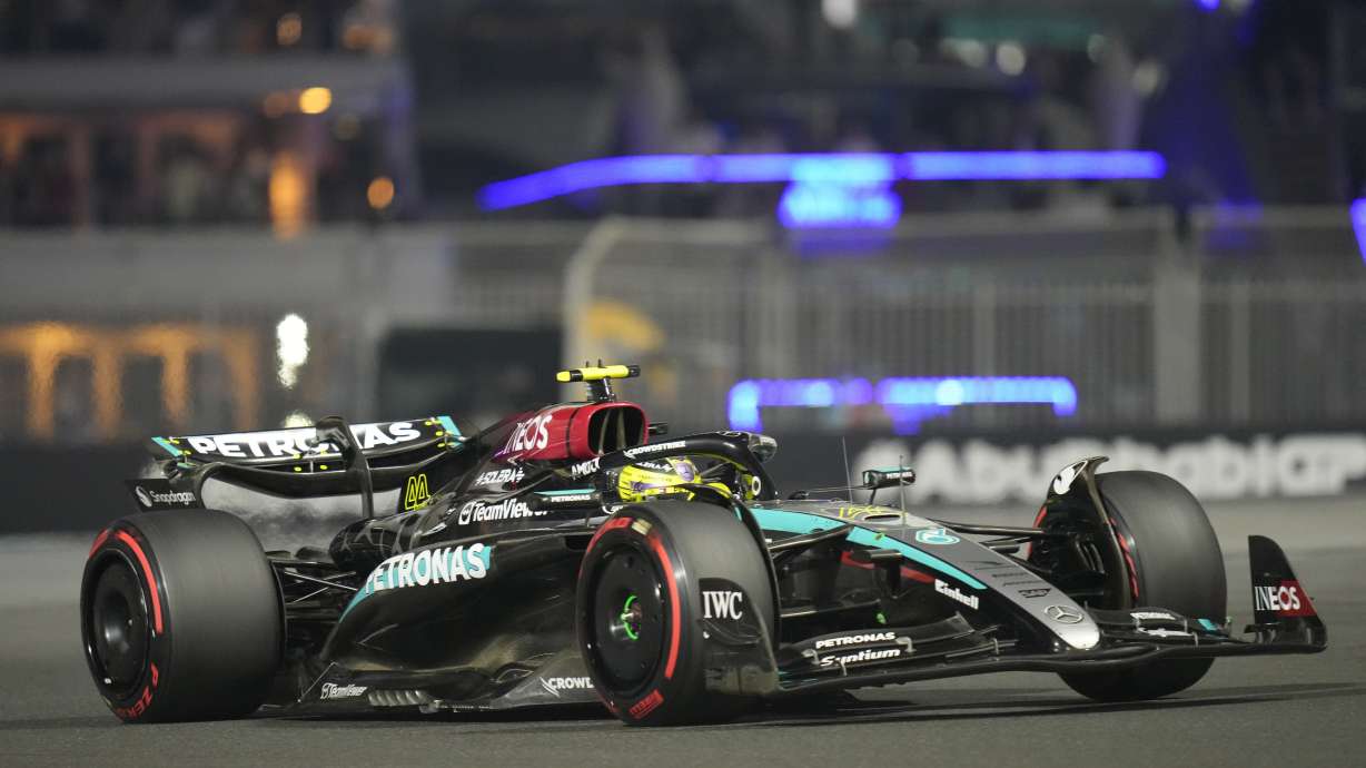 Mercedes driver Lewis Hamilton of Britain in action during the qualifying for the Formula One Abu Dhabi Grand Prix at the Yas Marina Circuit in Abu Dhabi, UAE, Saturday, Dec. 7, 2024.