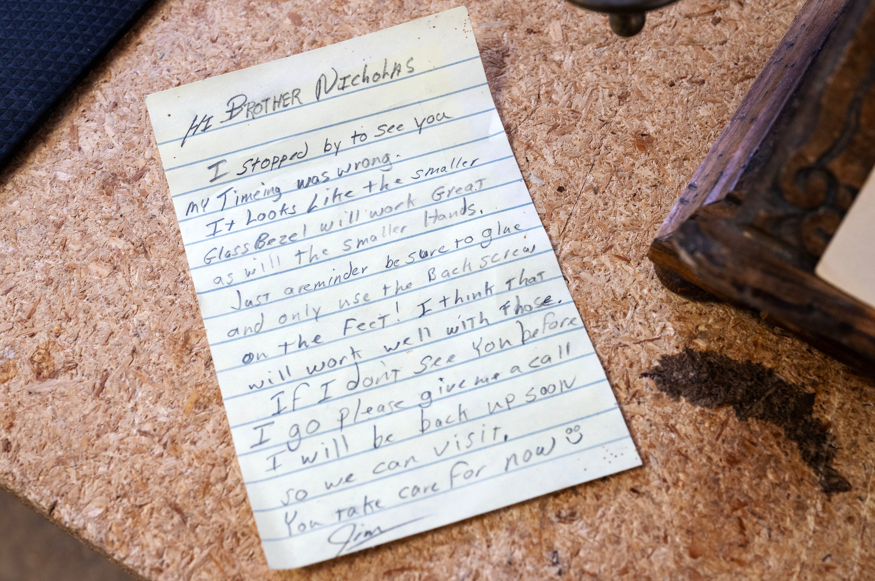 A note that was left for Brother Nicolas and is still in the shop at the Historic Monastery Farm in Huntsville, Nov. 25.